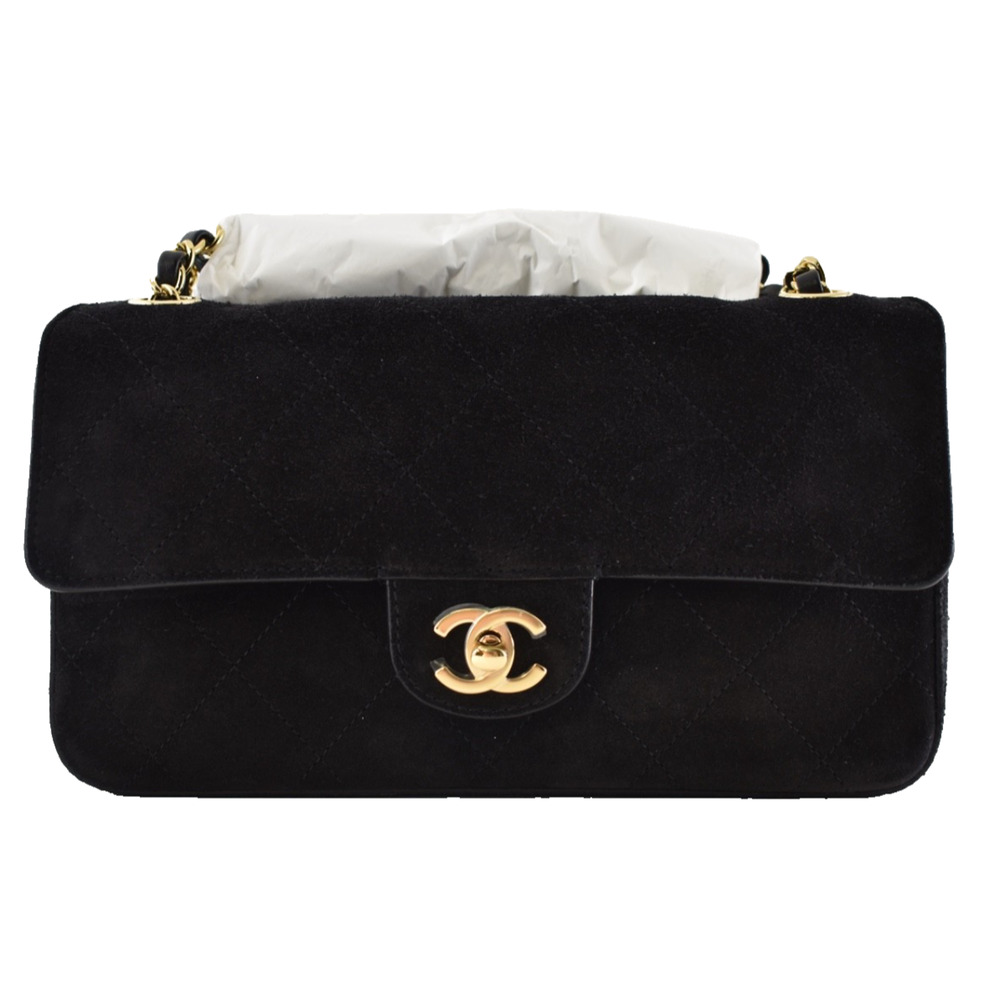 Chanel 26S Maxi Souplissimo Small Medium Black Suede Gold CC Logo Flap Bag
